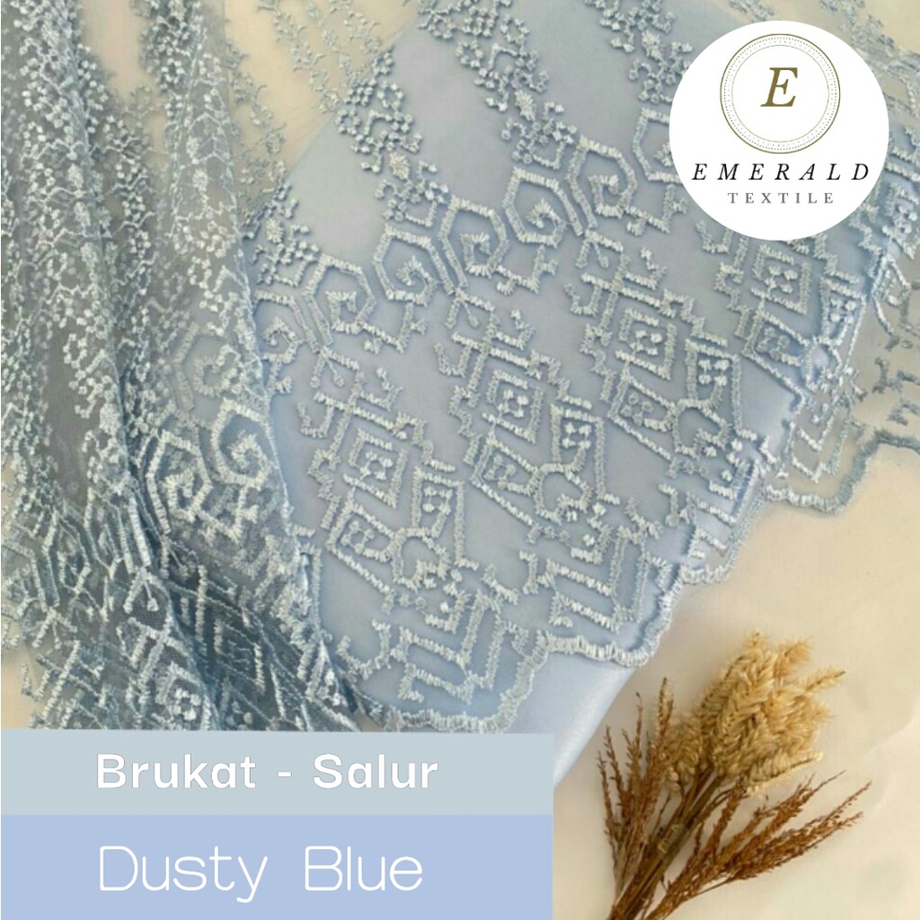 SETENGAH METER Kain Brokat Tile Prancis Bahan Kebaya Motif Salur - Dusty Blue (HARGA PER 50cm KAIN )