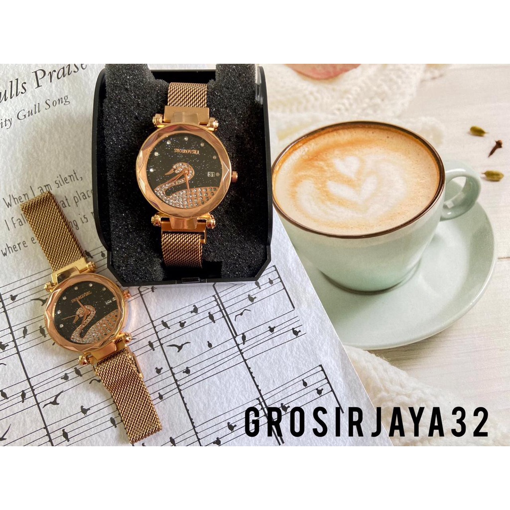 (GROSIRJAYA32) Jam Tangan Wanita Angsa swarosvki rantai magnet/Jam tangan casual wanita