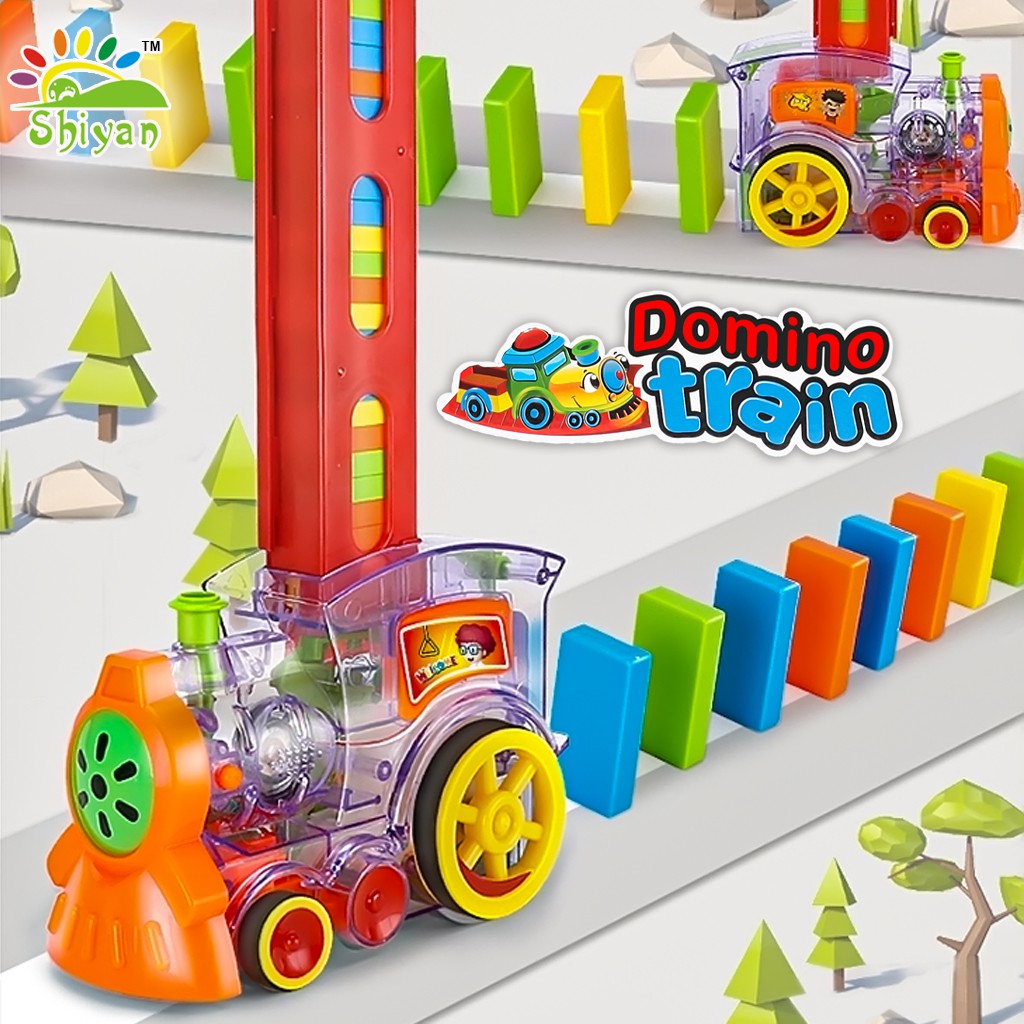 [Shiyan] mainan edukasi anak mainan kereta api penyusun domino automatic domino train toys