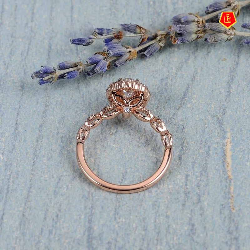 [Ready Stock]Elegant Moissanite Oval Micro Inlaid with Diamond Ring