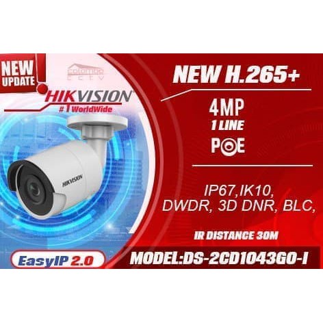 IP Camera Hikvision 4MP 4 MP DS-2CD1043G0-I OUTDOOR Full