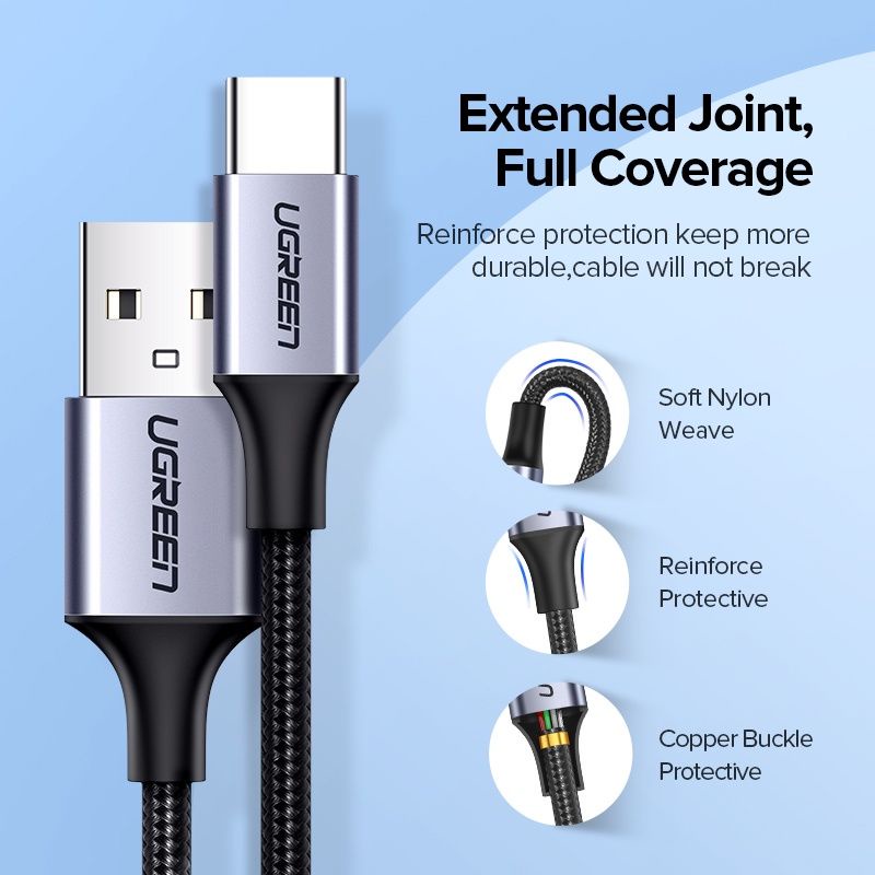 UGREEN Kabel Data Charger USB Type C Fast Charging Data Cable 3A Alumunium Braided Qualcomm