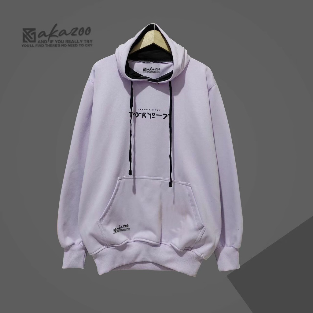 SWITER JPN sweater cowok distro AKAZOO warna LILAC TOKYO JAPANES STYLE sablon hitam premium