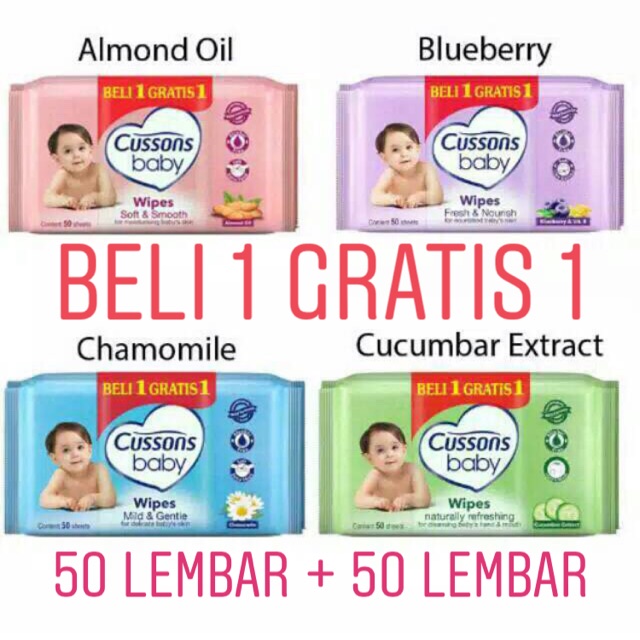 [BUY 1 GET 1] Cussons Tissue Basah (Wipes) 50 + 50 Lembar | Tisu Basah