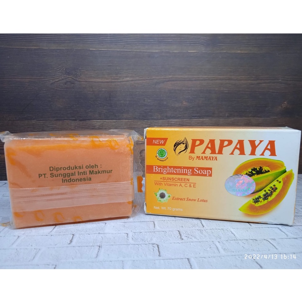 Sabun Papaya Mamaya 70gr Brightening Soap Original Extract Snow Lotus Mencerahkan dan Melembabkan Kulit Wajah + Sunscreen