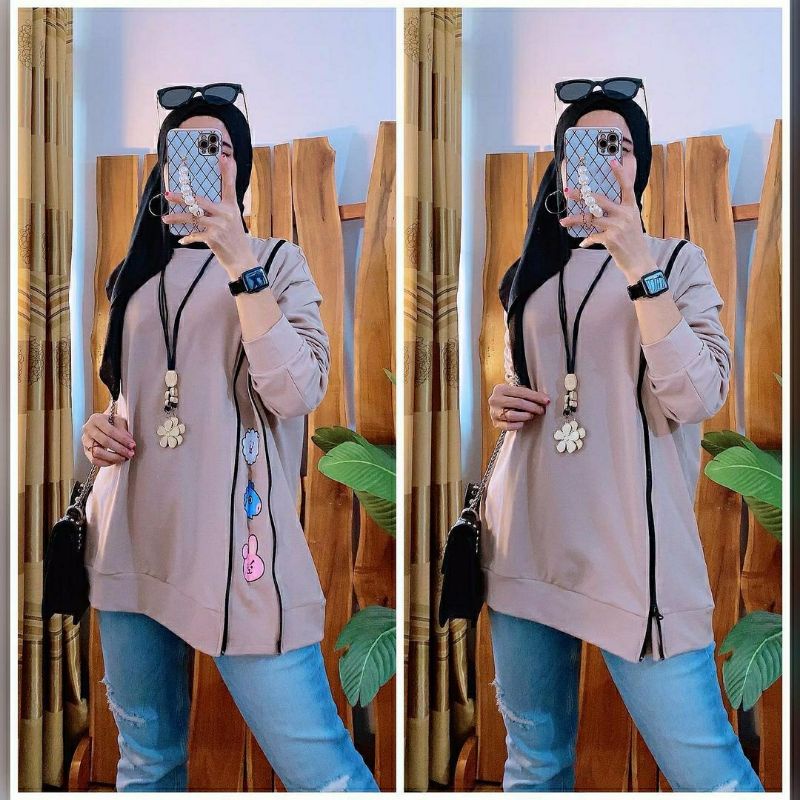 Korea Zipper Top, ATASAN/TOP JUMBO WANITA SUPER CANTIK FIT XXXXL LD 120-140 BAHAN KAOS PRRMIUM TERMURAH OOTD