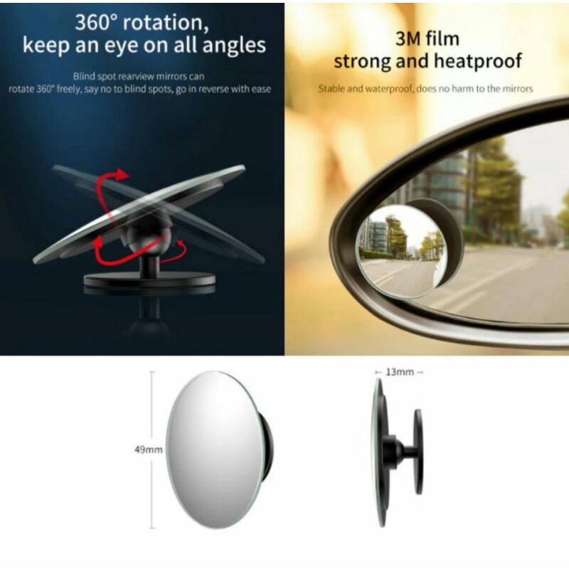 Kaca Spion Blindspot Mirror Mobil Motor Wide Angle Adjustable 360 Cembung Sepasang Cermin Blind Spot Tambahan 2 in 1 Adjustable