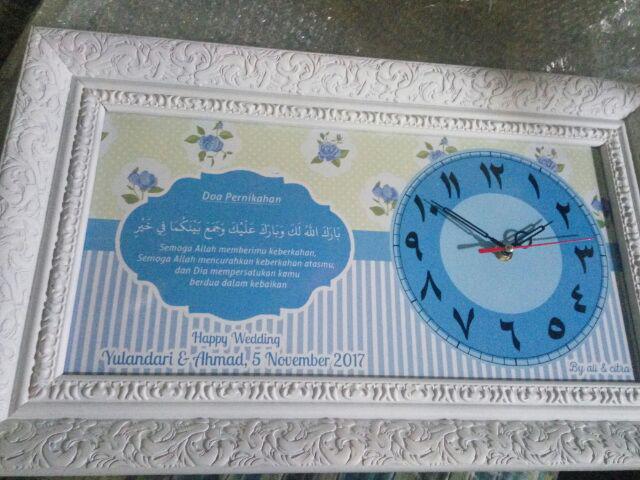 Hiasan Jam Dinding Kaligrafi Doa Pernikahan Custom Warna Ungu Uk 20x40
