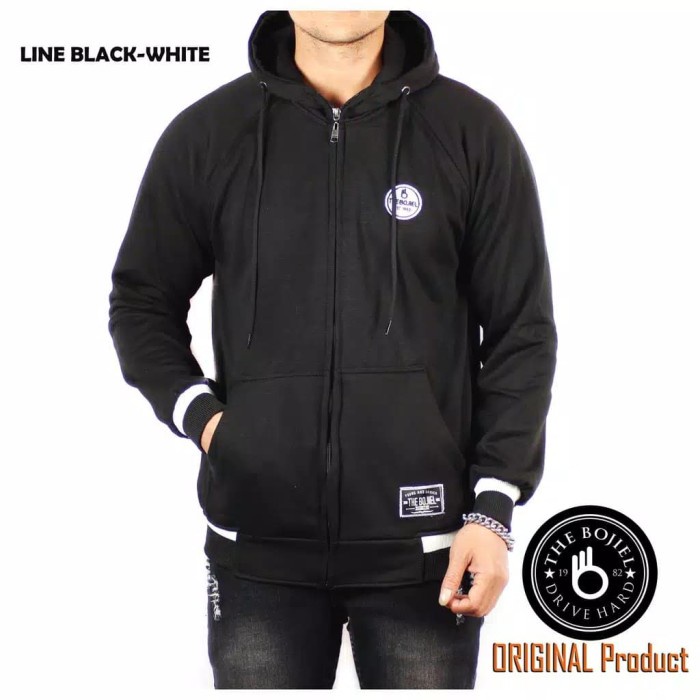 D31Y56 Jaket Pria Hoodie Original Jaket Cowok Catton Door Polos Jaket Distro - Black Reed U65013Et