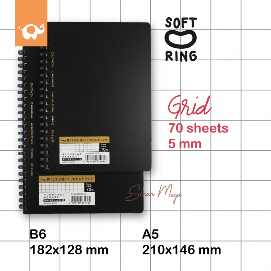 Kokuyo Softring A5 B6 Book Notebook Buku Grid Kotak Kotak