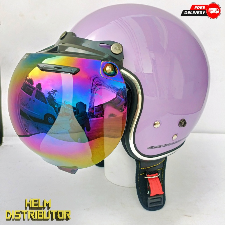 HELM BOGO RETRO KUALITAS PREMIUM LIS CHROME KACA CEMBUNG FULL LEHER SNI DEWASA PRIA WANITA (COD)