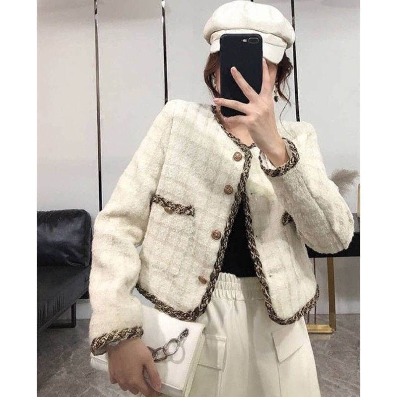 Jual JUKYUNG OUTER TRUE BEAUTY BAHAN TWEED KARDINGAN CARDIGAN PUTIH