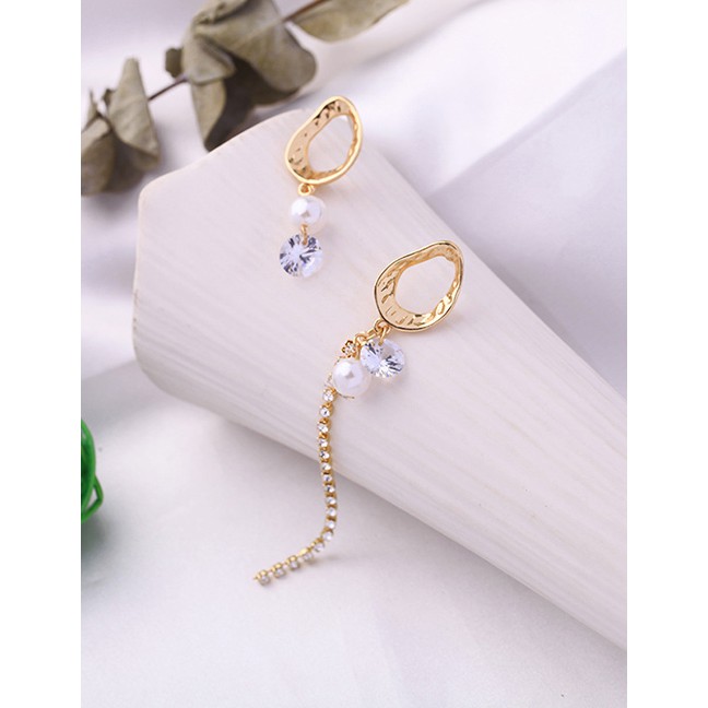 LRC Anting Tusuk Fashion Gold Openwork Geometric S925 Sterling Silver Asymmetric Tassel Earrings