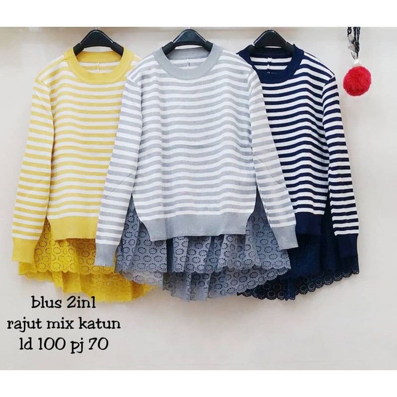 Blouse rajut mix katun renda import
