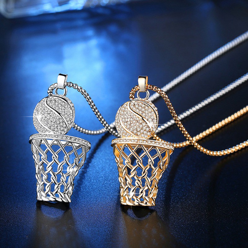 925 Sterling Silver Men Women Fashion Basketball Box Rhinestone Gold Necklace Hip Hop Hiphop Sports Fashion Pendant