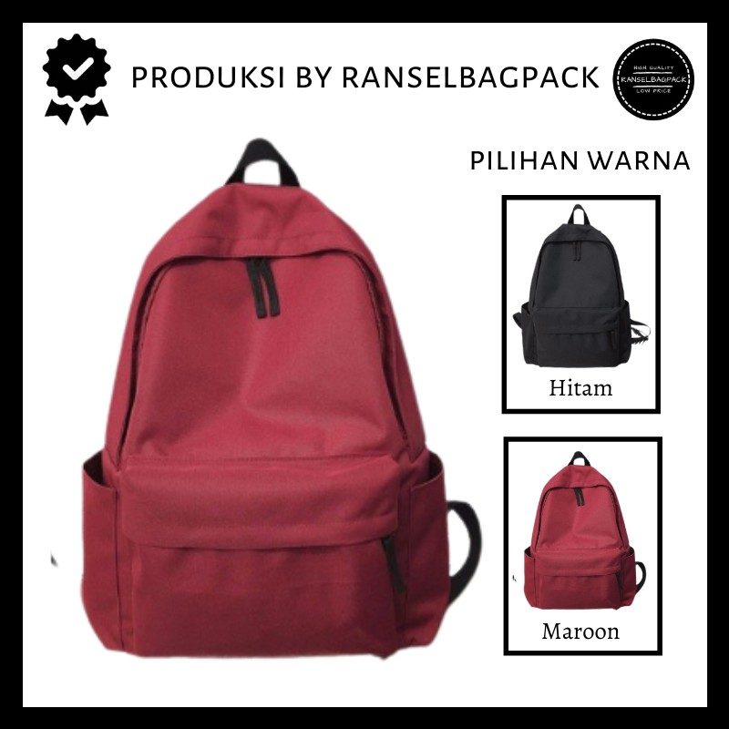 Tas Ransel Backpack Wanita Pria Sekolah Polos Korea Distro Murah Cewek Cowok Pria Wanita