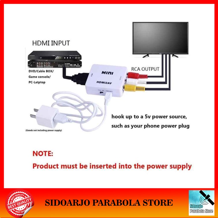 Converter Mini HDMI2AV Box Adapter Mengubah HDMI To AV RCA TV Tabung