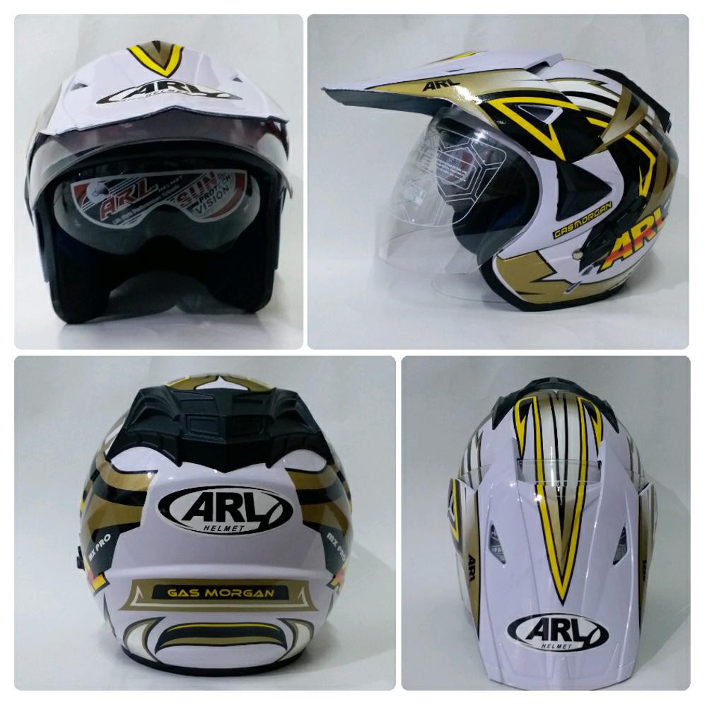 Promo Helm ARL Semi Cross Half Face Double Visor Gas Morgan Putih  Limited