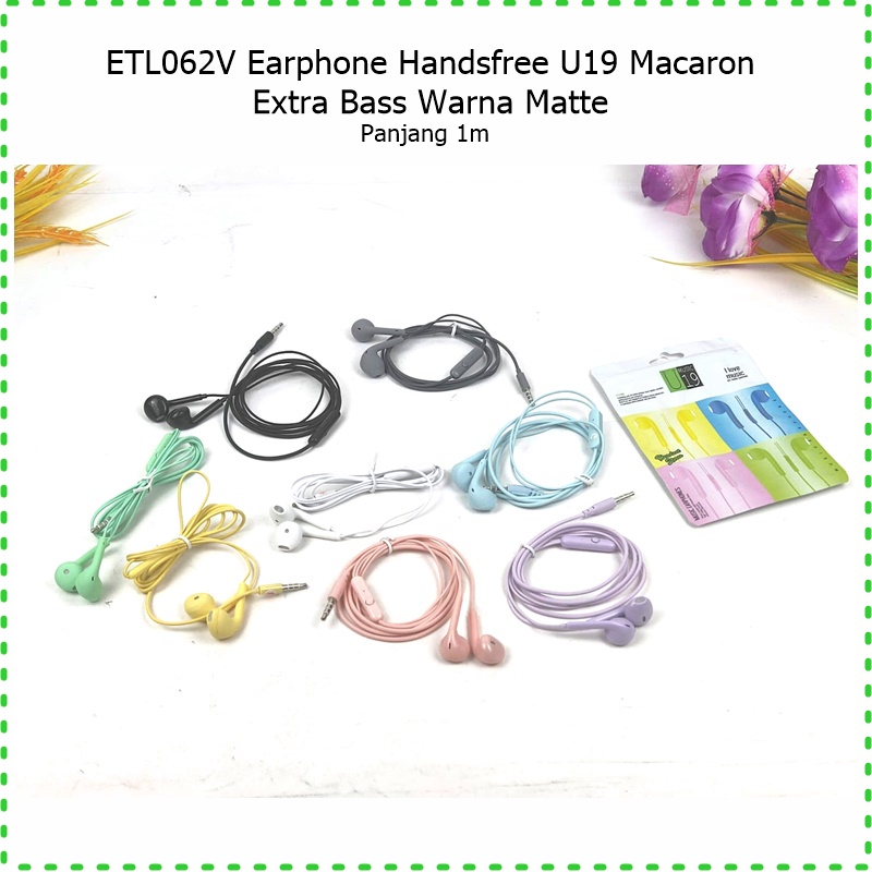 ETL062V Earphone/Headeset/Handsfree U19 Macaron Extra Bass Warna Matte