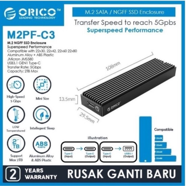 Orico M2PF-C3 Casing SSD M.2 SATA /NGFF SSD Enclosure