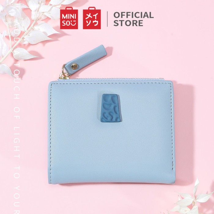 MINISO Dompet Wanita Kecil Lipat Tas Mini Pendek Tempa Uang Geometri - Biru Berkualitas