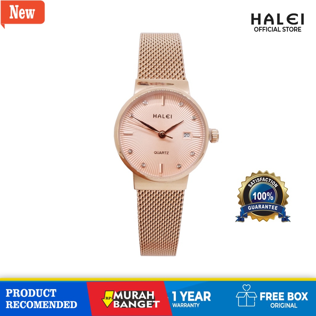 Jam analog wanita terbaik- Jam Tangan Wanita Elegant Haleiwatch Original Rantai Pasir Rosegold HALEI