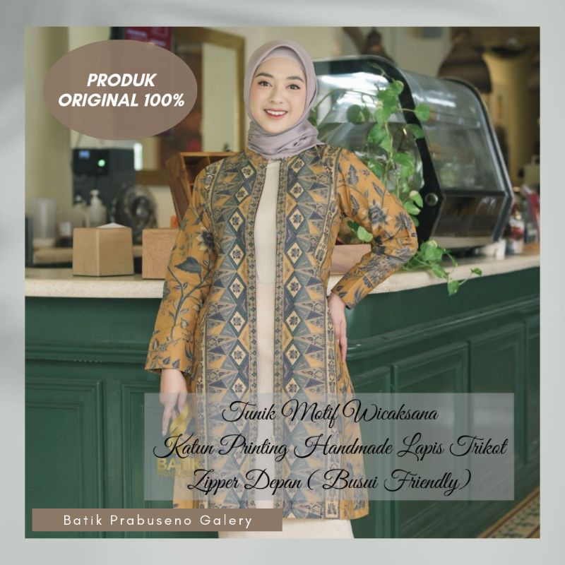 WICAKSANA Baju batik wanita modern terbaru Atasan Tunik Busui resleting depan Kemeja perempuan Katun