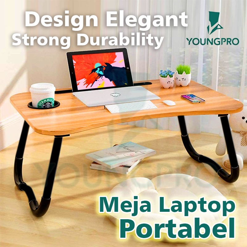 YOUNGPRO FOLDING TABLE  MEJA LIPAT MEJA LAPTOP ADA TEMPAT  MINUM DAN TAB YLT-06