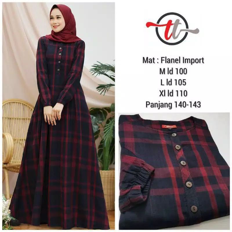 ⭐Flanel Store⭐(COD) Gamis Flanel Import Premium Quality Original || Gamis Flanel Motif Kotak Perempu