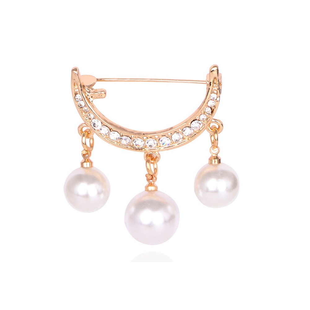2 Pcs Bros Pin Bentuk Setengah Lingkaran Aksen Mutiara Imitasi Untuk Pakaian