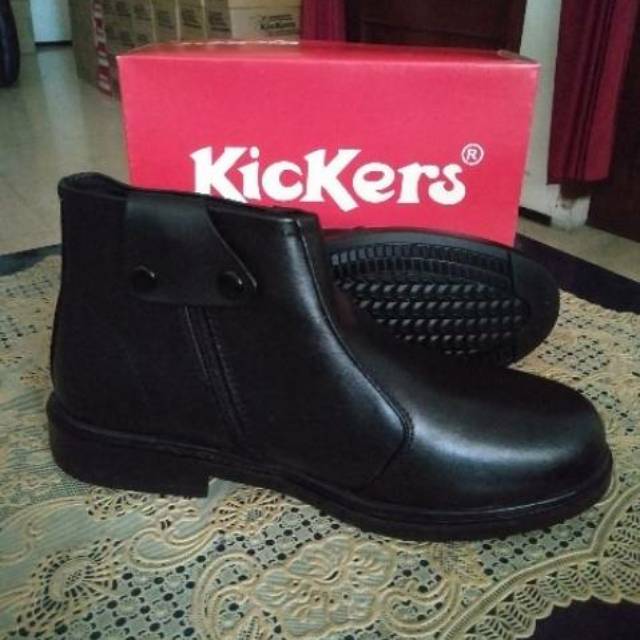 Sepatu Kulit  Asli Pdh Resleting  Kickers  Pria 03 Sepatu Pantofel Formal Kerja Security Pria.