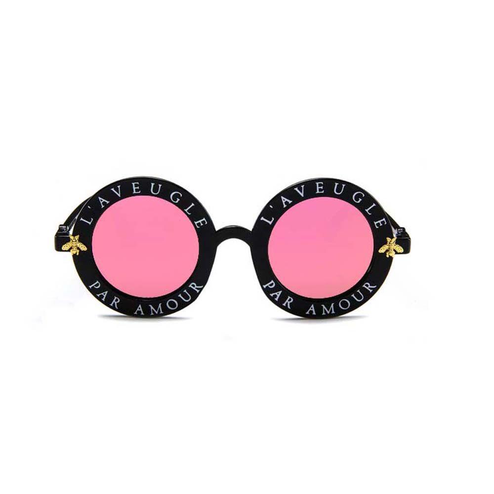 Mxbeauty Kacamata Bulat Kepribadian Fashion Lebah Kacamata Matahari Hitam Sun Eyewear Huruf Frame Sunglasses