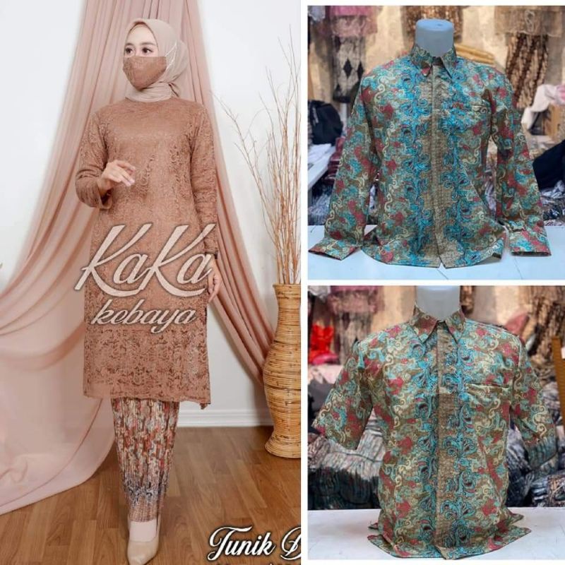 Couple Kebaya Tunik Kurung Brokat / Kebaya Couple / Kebaya Jumbo / Kemeja Batik