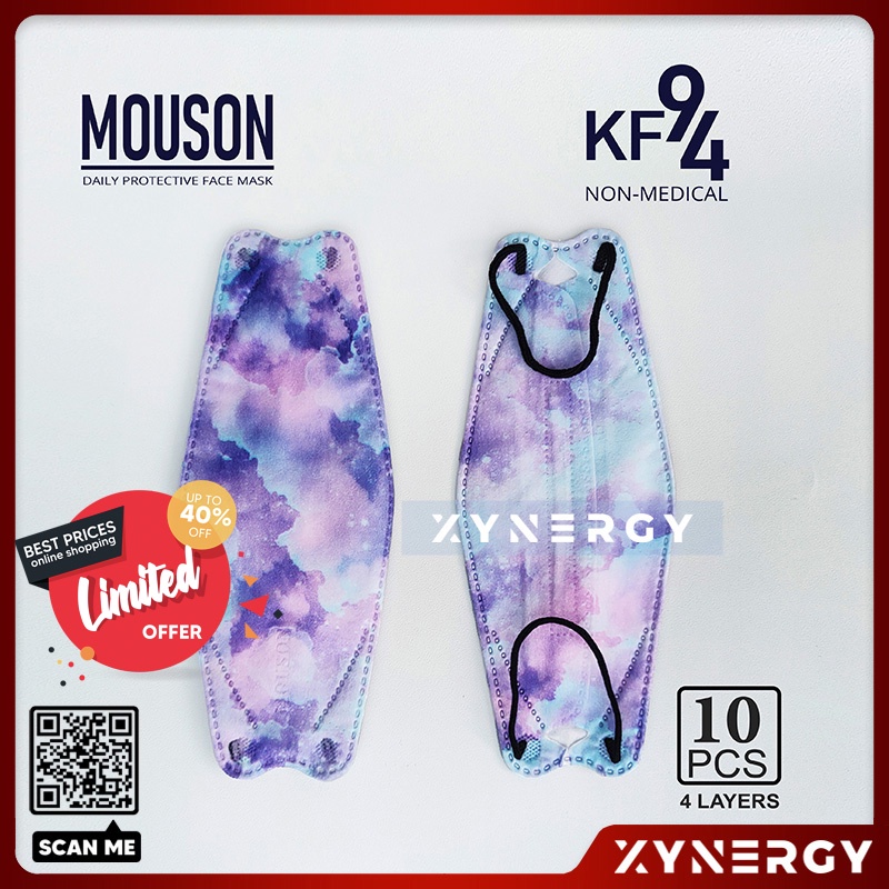 Masker Mouson KF94 Motif Purple Soft 4 ply isi 10 Masker Non Medis Sekali Pakai