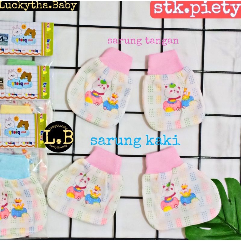 3set _sarung tangan &amp; kaki bayi piety print SNI berkualitas/ stk bayi/ sarung tangan bayi