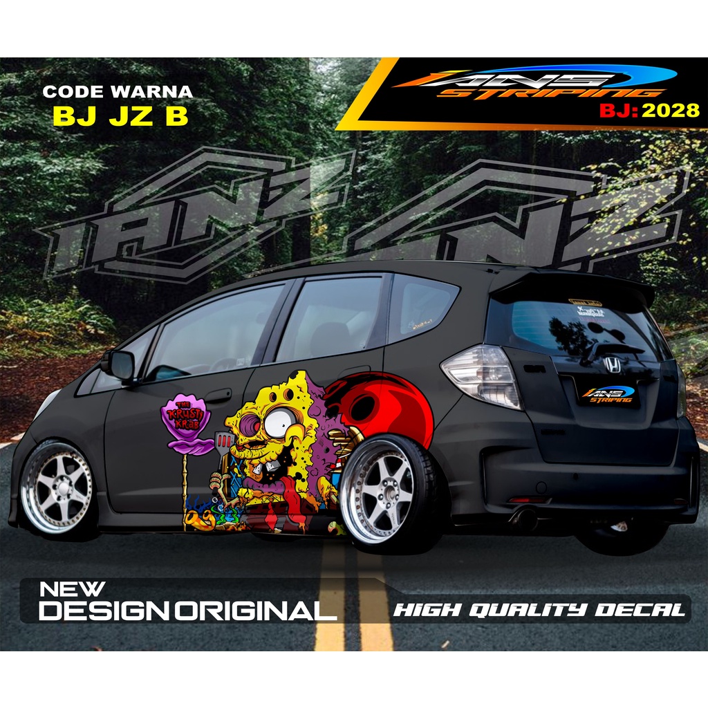 STICKER SPONGEBOB MOBIL HONDA JAZZ BRIO AGYA AYLA / VARIASI STICKER BODY SAMPING MOBIL BRIO MOBIL JAZZ / STIKER MOBIL