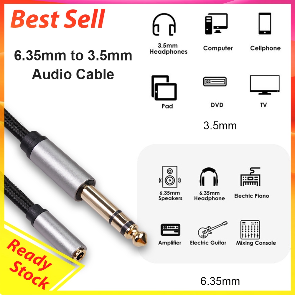 6.35mm Male to 3.5mm Female Audio Cable for Guitar Piano Headphone Adapter