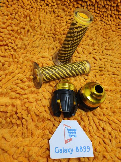 Handgrip karbon kitaco + Jalu As roda depan  gold universal