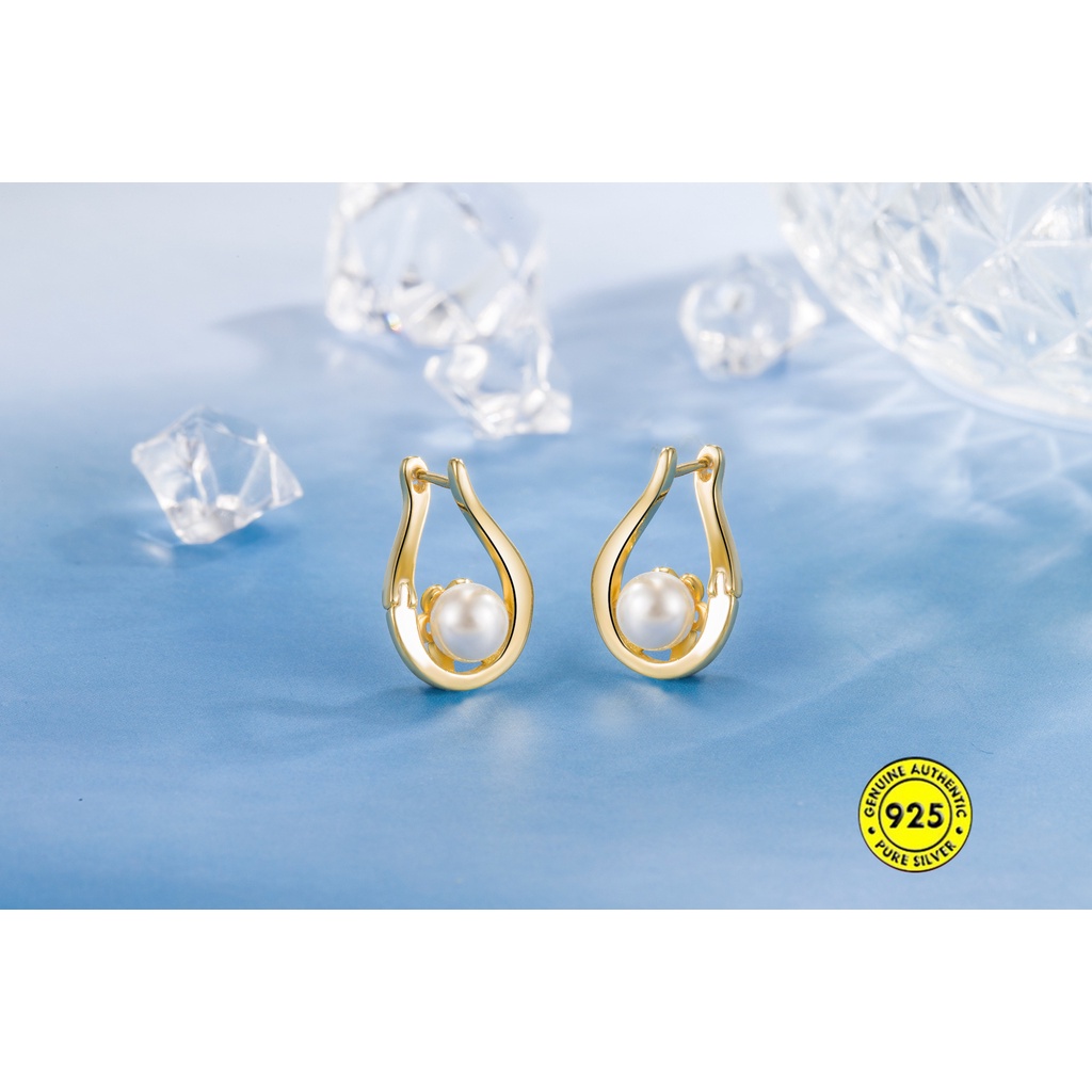 Anting Klip Sterling Silver Hias Mutiara Air Tawar Untuk Wanita