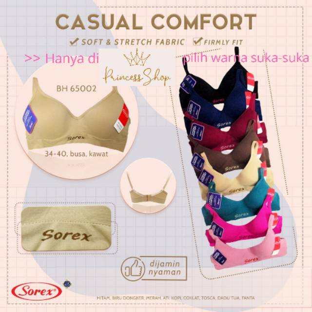 Bh Sorex Kawat 65002 Bra Busa Tipis Size 34-40 Kait 2 / Bh Sorex 65002 / Bh Casual Comfort 65002 / Sport Bra Sorex 65002