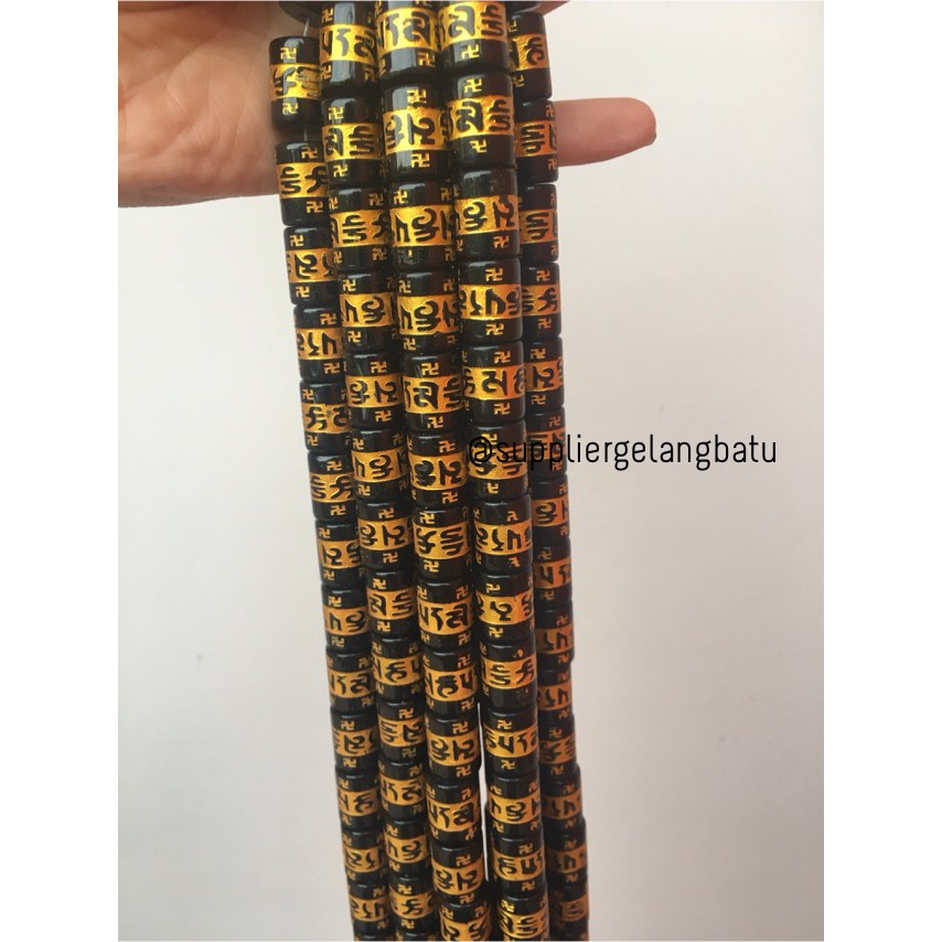 bahan 10mm batu omni padme hum tibet renceng termurah ukir black gold natural akik renceng bongkah