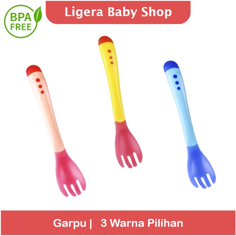 LIGERA Mangkok Anti Tumpah / Sendok Silikon Sensor Temperatur Suhu Panas / Garpu / Alat Makan Bayi