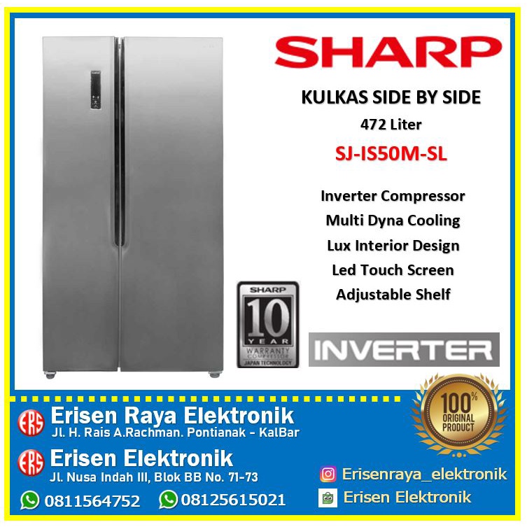 KULKAS SIDE BY SIDE SHARP SJ-IS50M-SL / SJ IS50MSL INVERTER