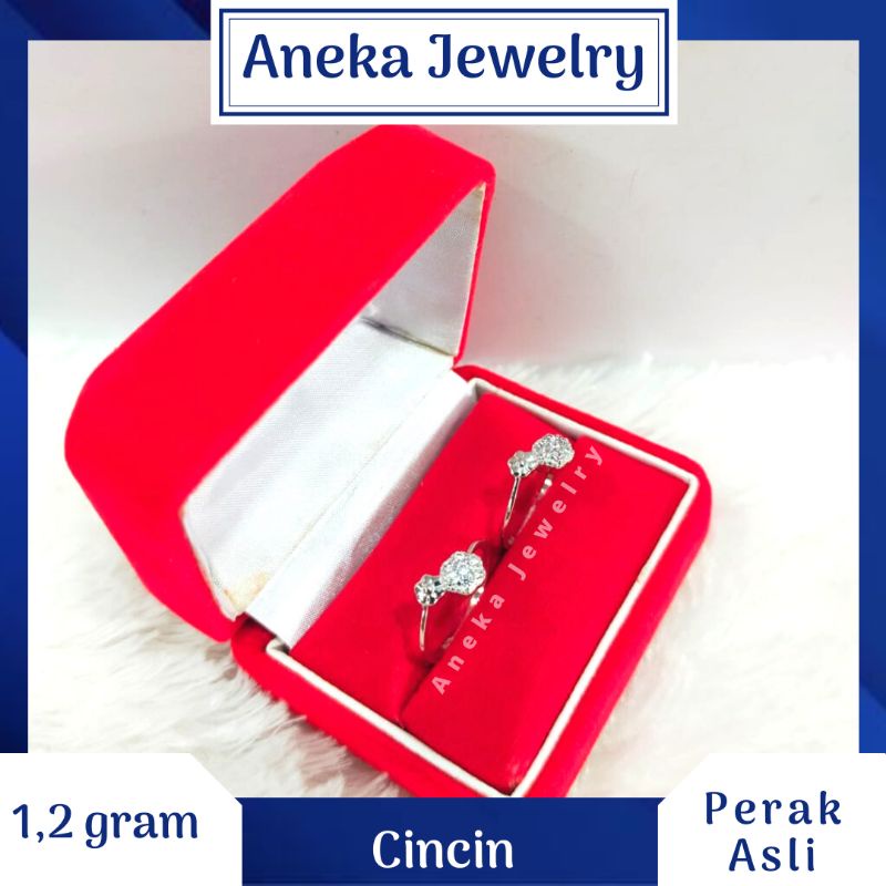 Cincin Bunga Cor Mata, Perak 925, Sepuh Emas Putih