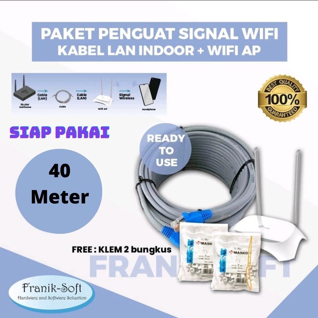 Paket Penguat Sinyal Kabel LAN Internet Jaringan 40 Meter 40 M 40M Indoor + WIFI AP Untuk Memper Pan