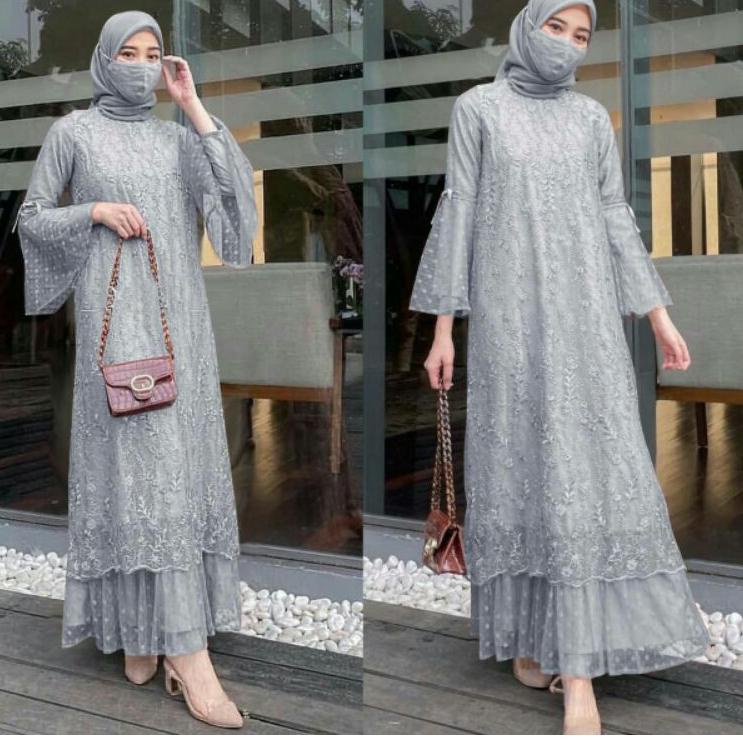 {GUF.21Jl22ᵞ} ISG√MAXI GELA SIZE M-L-XL-XXL JUMBO/DRESS WANITA TILE ONDE POLKADOT/BROKAT TILE MUTIAR