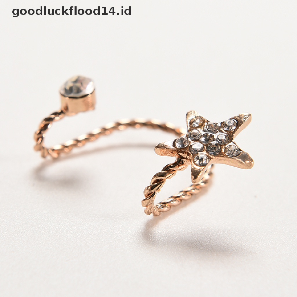 [OOID] Women Fashion Sparkling Crystal Pentagram Ear Clip Trendy Ear Cuffs Stud Earings ID