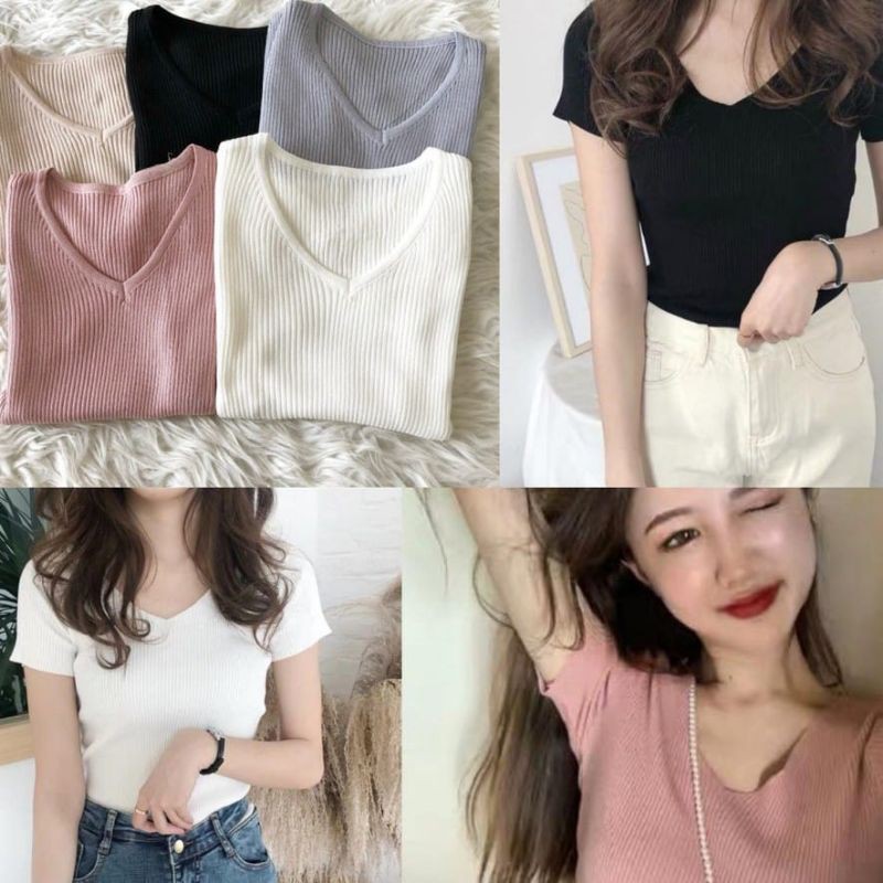 FX SHOP VIRIA / VNECK RAJUT / V NECK LENGAN PENDEK READY