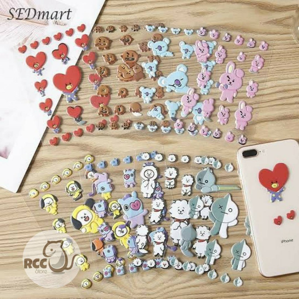 

Sticker 3D / Stiker Timbul / Label Hp Buku Kpop BTS BT21 Tata Chimmy