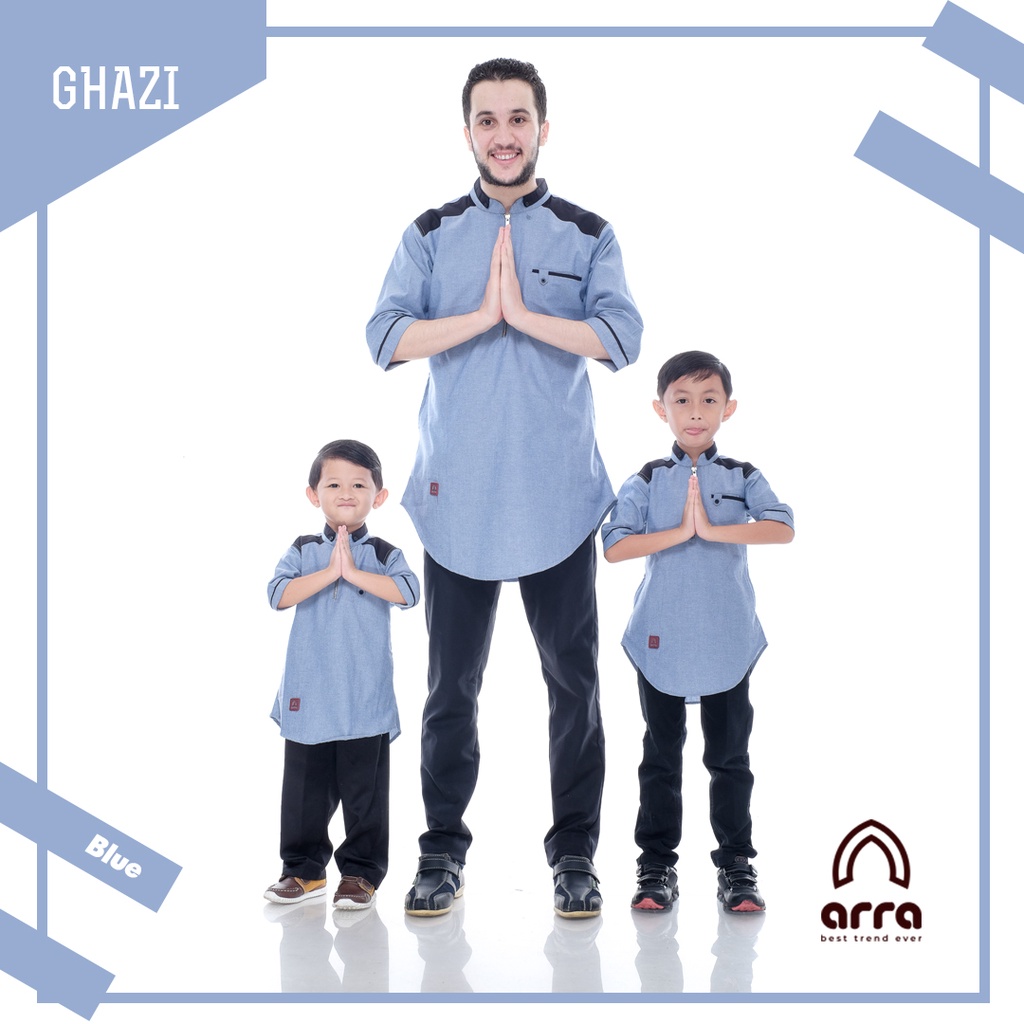 Arra Baju Koko Ghazi Kurta Pakistan Pria Couple Ayah dan Anak Laki-Laki Lengan Pendek 3/4 Baju Koko Muslim Pasangan Kekinian Koko Muslim Pria Dewasa Original Premium